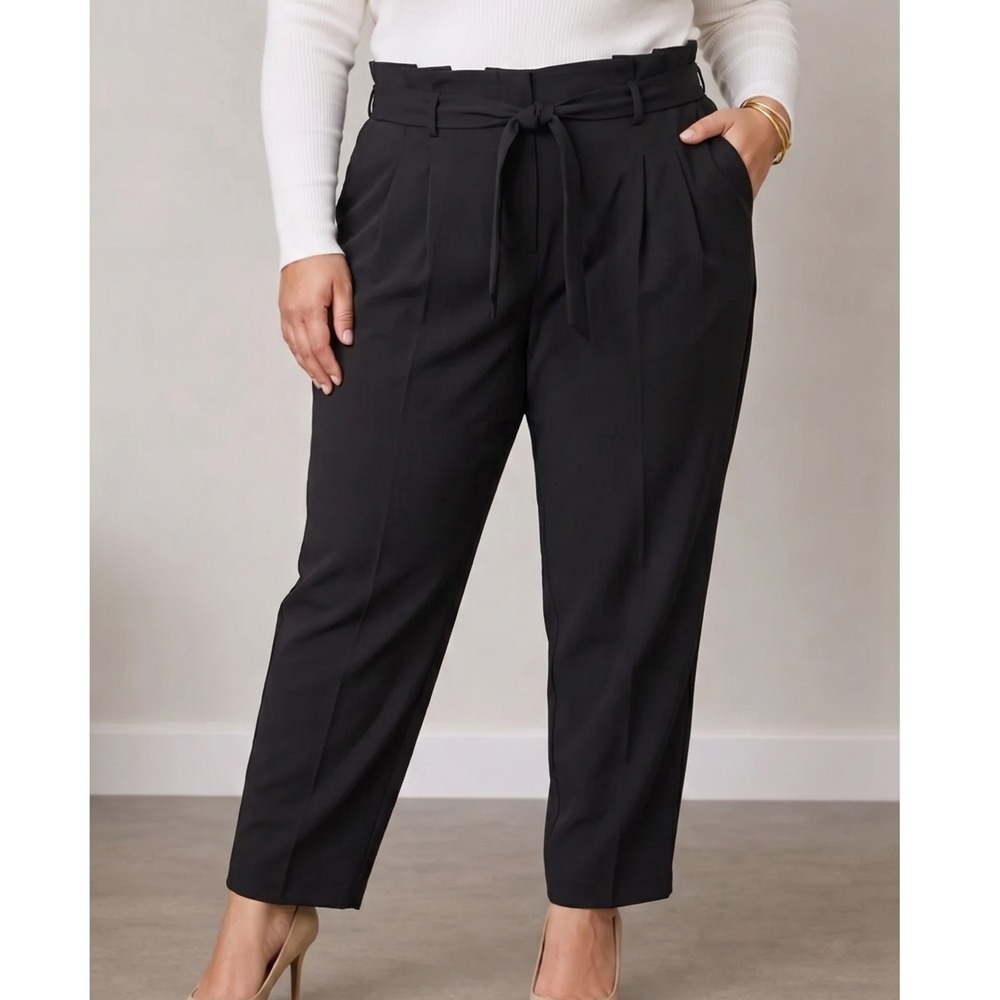 LOFT Black Paperbag Waist Tapered Trouser High Rise Tie Belt Dress Pants 18 Plus